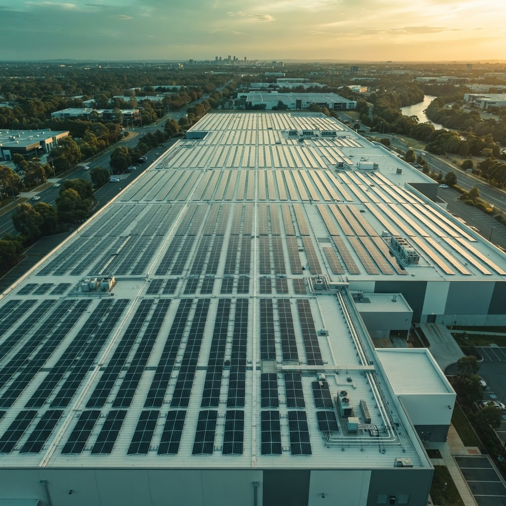 Rooftop installation of Shweta Solar TOPCon modules on a commercial building